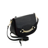 SY2207 BLACK - Leather Saddle Bag With Hardware Ring Chain Decoration (was £11)