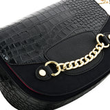SY2207 BLACK - Leather Saddle Bag With Hardware Ring Chain Decoration (was £11)