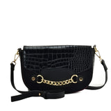 SY2207 BLACK - Leather Saddle Bag With Hardware Ring Chain Decoration (was £11)