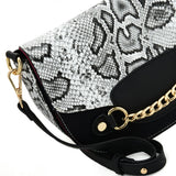 SY2207 BLACK&WHITE - Leather Saddle Bag With Hardware Ring Chain Decoration (was £11)