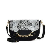 SY2207 BLACK&WHITE - Leather Saddle Bag With Hardware Ring Chain Decoration (was £11)