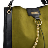 SY2208 GREEN - Handbag With Hardware Ring Chain Decoration