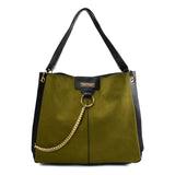 SY2208 GREEN - Handbag With Hardware Ring Chain Decoration