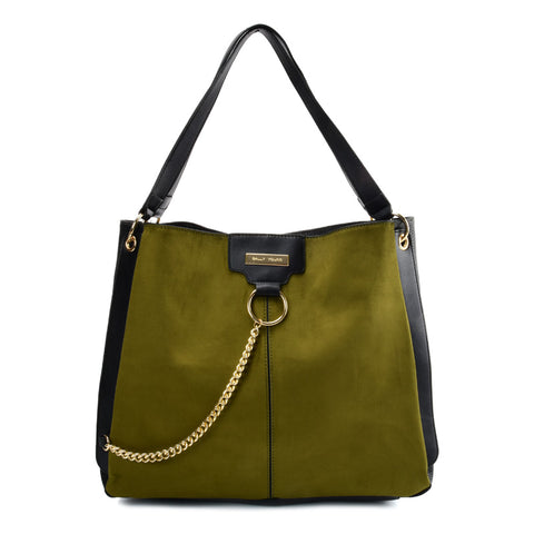 SY2208 GREEN - Handbag With Hardware Ring Chain Decoration