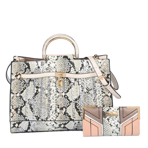 SY2215-SILVER - Women's new fashion snake print color matching handbag purse kit