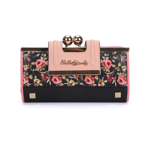 SY5025-2 Black - Sally Young Floral Pattern Foldable Walltets