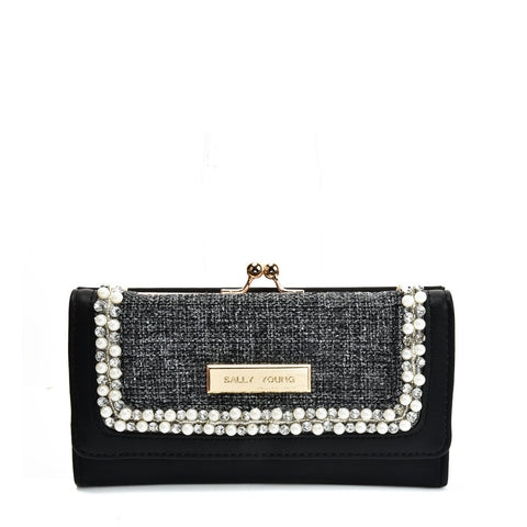 SY5057 BLACK - Luxury Wallet With Pearl Mosaic