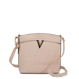 VK2042-1 Beige - Cross Body Bag With Metal Bar Detail