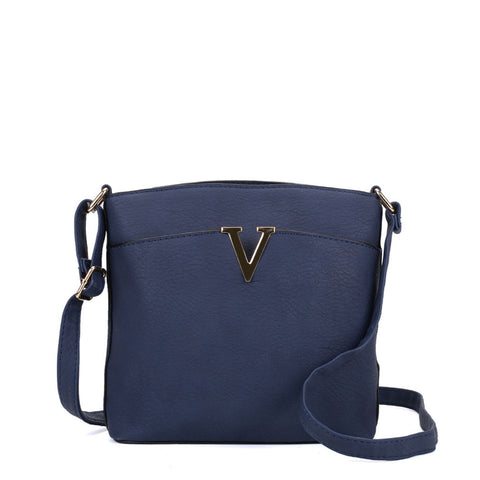 VK2042-1 Navy - Metal Bar Detail Cross Body Bag
