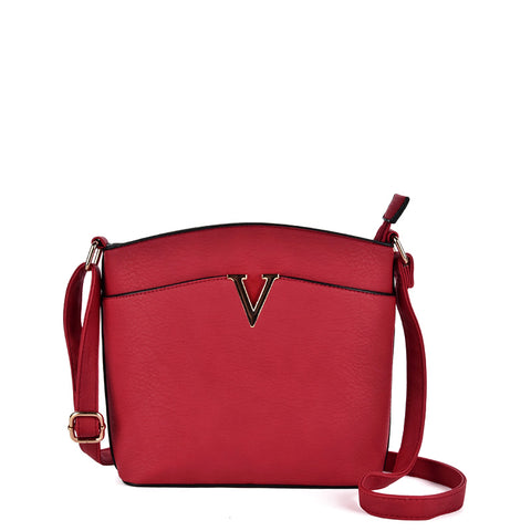 VK2042-1 Red - Cross Body Bag With Metal Bar Detail