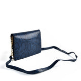 VK2117 BLUE - Snakeskin Bag With Hardware Ring Decoration