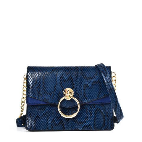 VK2117 BLUE - Snakeskin Bag With Hardware Ring Decoration