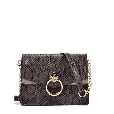 VK2117 GREY - Snakeskin Bag With Hardware Ring Decoration