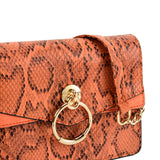 VK2117 ORANGE - Snakeskin Bag With Hardware Ring Decoration