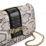 VK2118 BEIGE - Snakeskin Chain Bag For Women