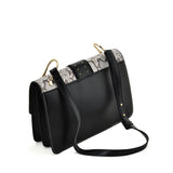 VK2119 Beige - Snakeskin Cross Body Bag For Women With Buckle Design