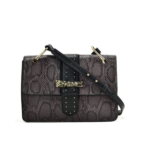 VK2119 Grey - Snakeskin Cross Body Bag For Women With Buckle Design