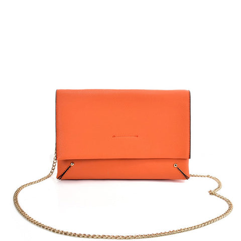 VK2121 ORANGE - Simple Solid Color Leather Handbag