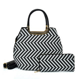 VK2123 WHITE - Shell Set Bag With Simple Geometric Pattern Design