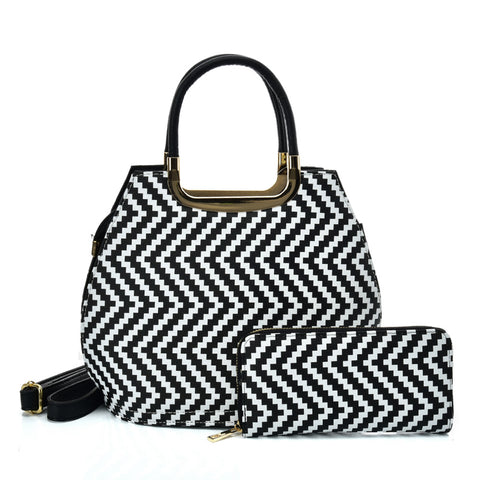 VK2123 WHITE - Shell Set Bag With Simple Geometric Pattern Design