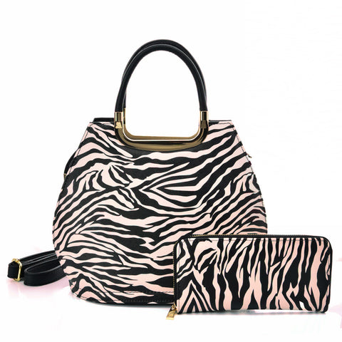 VK2124 PINK - Simple Set Bag With Simple Zebra Print And Special Handle Design