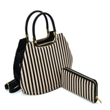 VK2126 BLACK&BEIGE - Simple Set Bag With Vertical Stripes And Special Handle Design