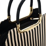 VK2126 BLACK&BEIGE - Simple Set Bag With Vertical Stripes And Special Handle Design