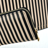 VK2126 BLACK&BEIGE - Simple Set Bag With Vertical Stripes And Special Handle Design