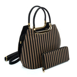 VK2126 BLACK&KHAKI - Simple Set Bag With Vertical Stripes And Special Handle Design