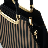 VK2126 BLACK&KHAKI - Simple Set Bag With Vertical Stripes And Special Handle Design