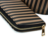 VK2126 BLACK&KHAKI - Simple Set Bag With Vertical Stripes And Special Handle Design