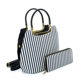 VK2126 BLUE&WHITE - Simple Set Bag With Vertical Stripes And Special Handle Design