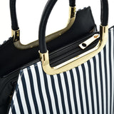 VK2126 BLUE&WHITE - Simple Set Bag With Vertical Stripes And Special Handle Design
