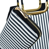 VK2126 BLUE&WHITE - Simple Set Bag With Vertical Stripes And Special Handle Design