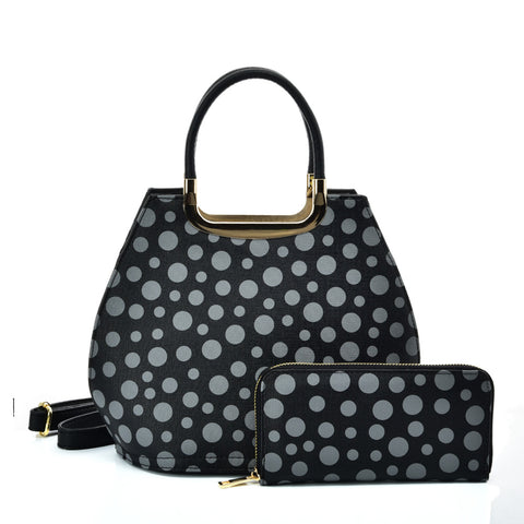VK2127 BLACK&GREY - Simple Set Bag With Dot And Special Handle Design