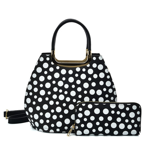 VK2127 BLACK&WHITE - Simple Set Bag With Dot And Special Handle Design