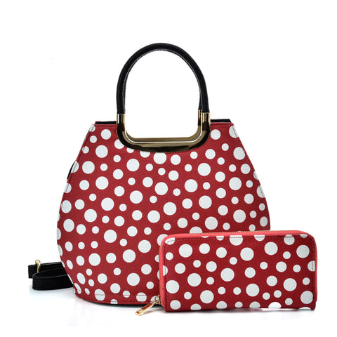 VK2127 RED&WHITE - Simple Set Bag With Dot And Special Handle Design
