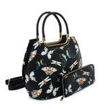 VK2128 BLACK - Simple Set Bag With Butterfly And Special Handle Design