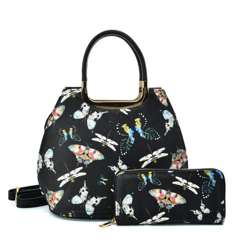 VK2128 BLACK - Simple Set Bag With Butterfly And Special Handle Design