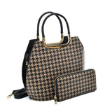 VK2130 BROWN - Shell Set Bag With Houndstooth Design
