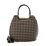 VK2130 BROWN - Shell Set Bag With Houndstooth Design