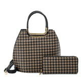 VK2130 BROWN - Shell Set Bag With Houndstooth Design