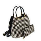 VK2130 KHAKI - Shell Set Bag With Houndstooth Design
