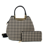 VK2130 KHAKI - Shell Set Bag With Houndstooth Design