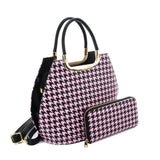 VK2130 PINK - Shell Set Bag With Houndstooth Design