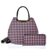 VK2130 PINK - Shell Set Bag With Houndstooth Design