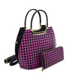 VK2130 PURPLE - Shell Set Bag With Houndstooth Design