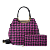 VK2130 PURPLE - Shell Set Bag With Houndstooth Design