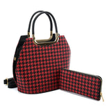 VK2130 RED - Shell Set Bag With Houndstooth Design
