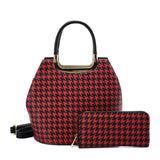 VK2130 RED - Shell Set Bag With Houndstooth Design